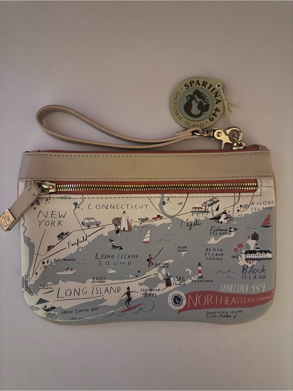 Spartina 449 Northeastern Harbors  Scout Wristlet in Cream and Tan - NWT - Picture 3 of 13